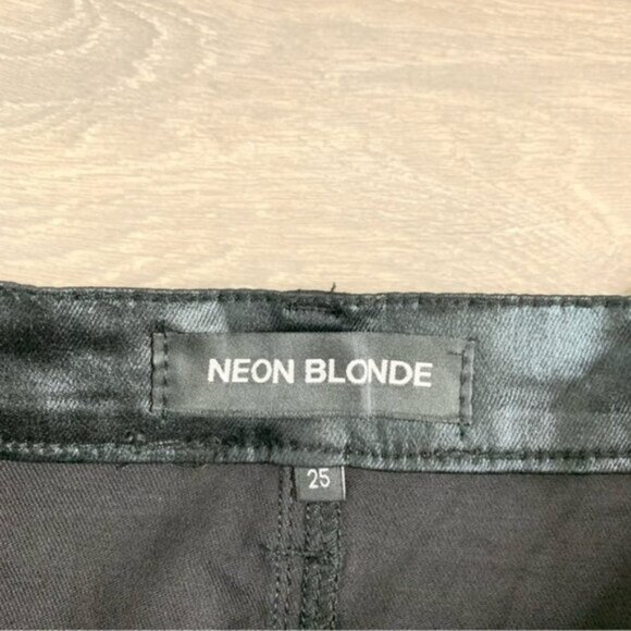 Free People Neon Blonde Chaser Mini Skirt Black Leather Waxed Denim High Waist - Picture 9 of 14